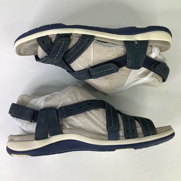 New! Earth Origins Sammie Round Toe Strappy Flat Navy Blue Suede Sandals Sz 8 - Picture 6 of 8
